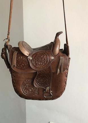 Сумка-седло винтажная в стиле вестерн, кожа, Ausa