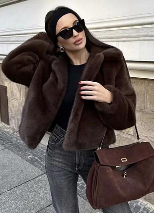 Шоколадна/коричнева коротка шуба з штучного хутра під zara😍
