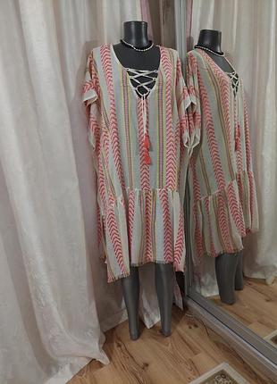 Красивое с шнуровкой и воланом по низу платье 👗, туника