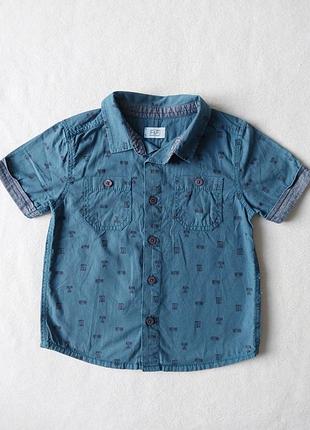 Рубашка рубашка с коротким рукавом, изумрудного цвета, фирма f&amp;f, размер 86-92, 18-24 мес