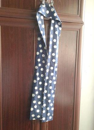 Синий в белый горох шарф- галстук шарф-скинни шарф-бант