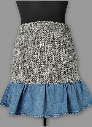 Комбинированная юбка твид и джинс