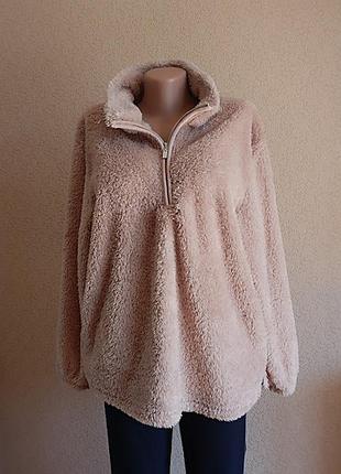 Худи реглан кофта теплая женская флис бежевая р-р 46-48