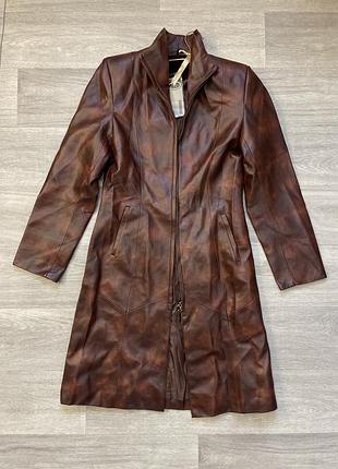 Жіночий шкіряний плащ еко шкіра пальто коричневий