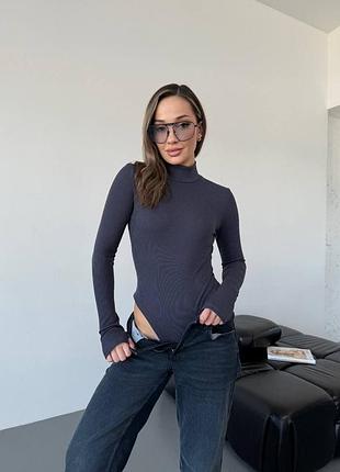 Боди на флисе с вырезами для пальчиков графит