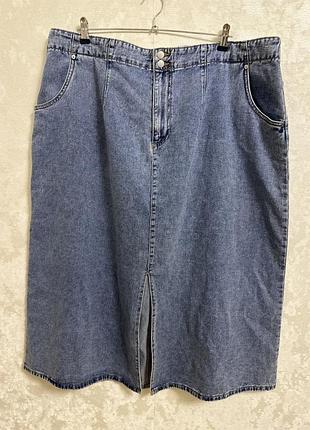Нова міді довга  джинсова спідниця з розрізом великий розмір