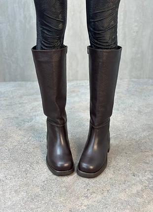 Жіночі чоботи труби із натуральної шкіри шоколад