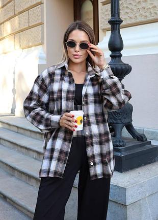 Костюм трійка прогулянковий жіночий сорочка фланель топ штани двонитка