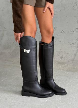 Сапоги жеокейские черные кожа / кожаные сапоги жокейки / черные жакейские сапоги из натуральной кожи