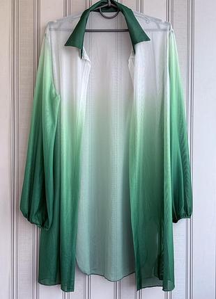 💚💚💚неймовірна подовжена сорочка, туніка, накидка амбре. великий розмір