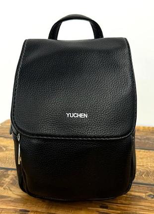 Женский кожаный маленький рюкзак черный