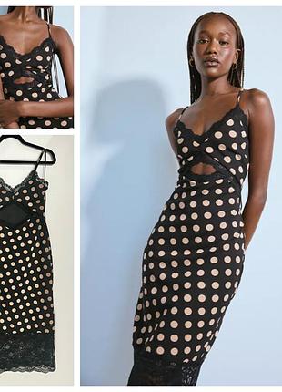 Трикотажна сукня комбінація з мереживом в горох