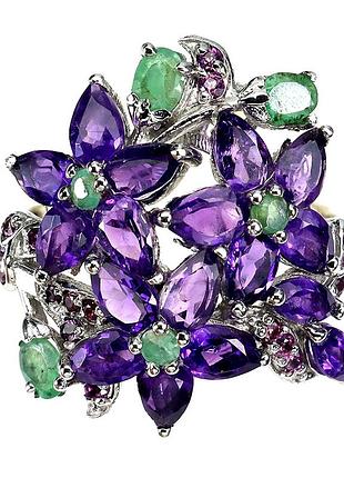 Каблеск серебро 925 натуральный аметист изумруд гранат родолит