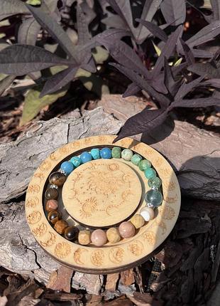 Браслет яшма сонячний камінь геліотіс бірюза флюорит тигрове око кальцит