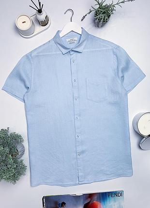 Чоловіча лляна блааитна сорочка celio преміум лляна сорочка
