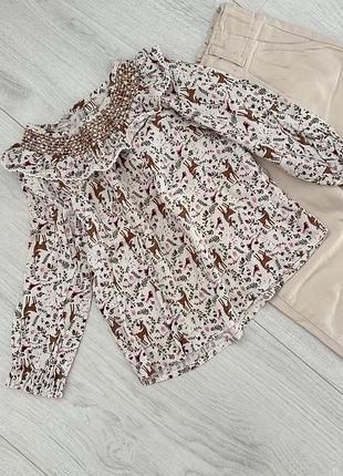 Блузка на дівчинку 2-3 роки, стильний осінній принт