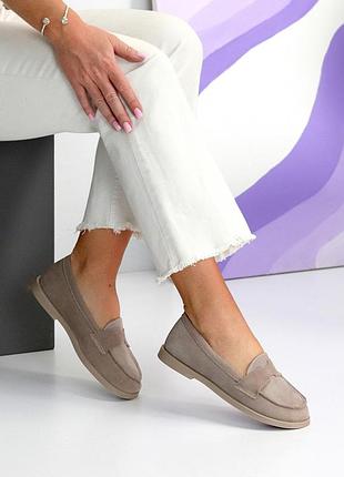 Универсальные женские замшевые бежевые лоферы осенние туфли натуральная замша весна осень