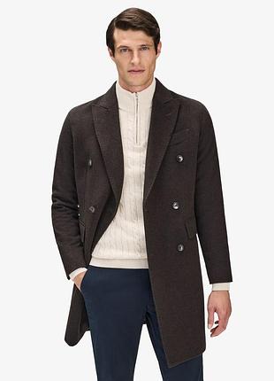 John henric вовняне двубортне пальто до колін вовна кашемір коричневе повсякденне класичне чоловіче пальто