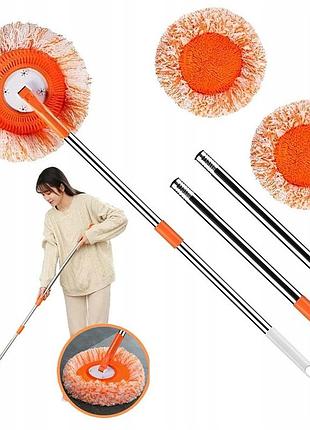 Универсальная швабра для влажной и сухой уборки с телескопической ручкой и 3 насадками из микрофибры