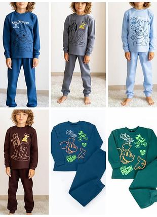 Теплая пижама на байке, хлопковая пижама с начесом, детская пижама теплая, хлопковая пижама на байке, теплая пижама с начесом