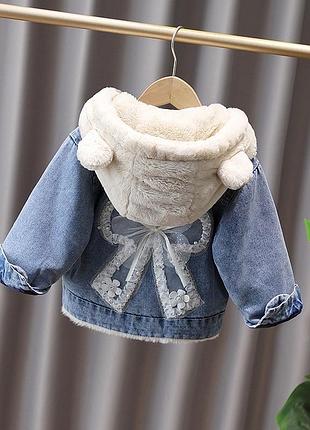 Тепла джинсівка для дівчинки з хутром на синтепоні куртка