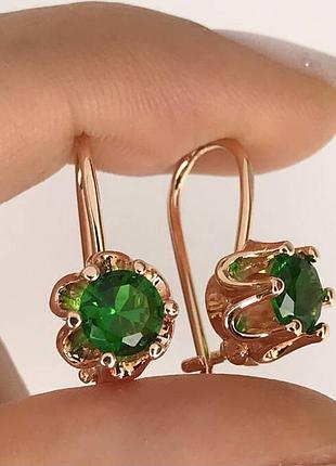 Позолоченные серьги зеленые французская застежка медицинское золото позолоченное серьги зеленое французская застёжка медзолото