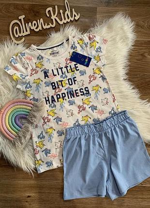 Летний костюм "птички" (футболка + шорты голубые) для девочки от 4 до 6 лет (110/116 рост), бренд lupilu нитевичка
