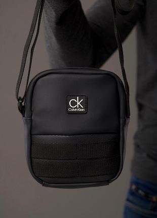Барсетка calvin klein чоловіча, кельвін кляйн сумка месенджер через плече, стильна сумка з екошкіри, чорна