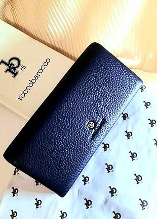 Синій легкий шкіряний гаманець з логотипом ,з  блискавками