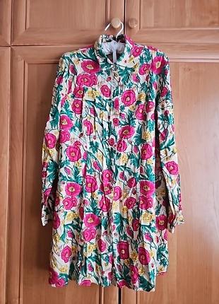 Платье, туника натуральная. состояние новой. цветочный принт. 18.09