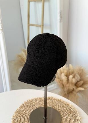 Женская теплая зимняя кепка, бейсболка унисекс мех тедди, осень, зима черная