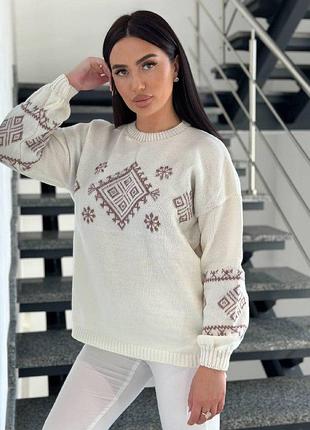 Стильний в’язаний светр із геометричним орнаментом код 768