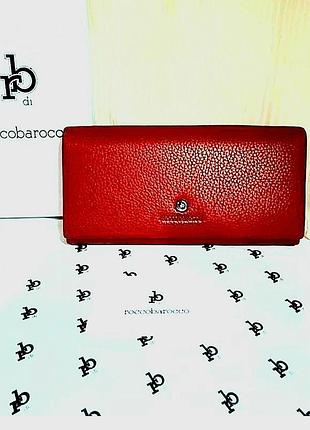 Червоний легкий з блискавками гаманець шкіряний натуральний з логотипом