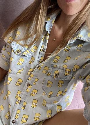 Стильна мультяшна котонова сорочка the simpsons , bart simpson