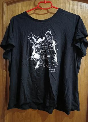 Футболка чорна  кіт