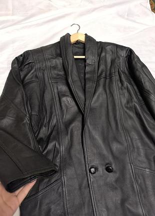 Стильная винтажная оверсайз куртка пиджак блейзер из натуральной кожи