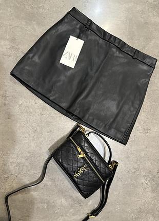 Спідниця міні шкіряна zara мини юбка кожаная zara
