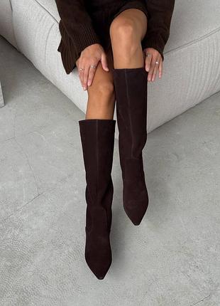 Чоботи жіночі шоколад коричневі натуральний замш