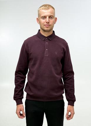 Класичне чоловіче поло на ґудзиках бордове довгий рукав (xxl)