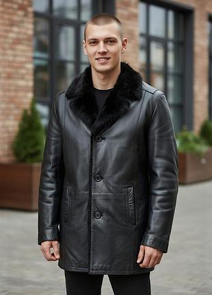 Натуральна чоловіча дублянка з норкою