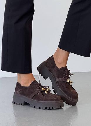 Туфлі жіночі натуральний замш коричневі