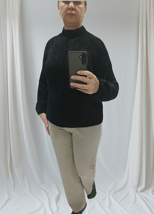 Мод04 светр в'язаний ручна робота чорний з люрексом розмір м