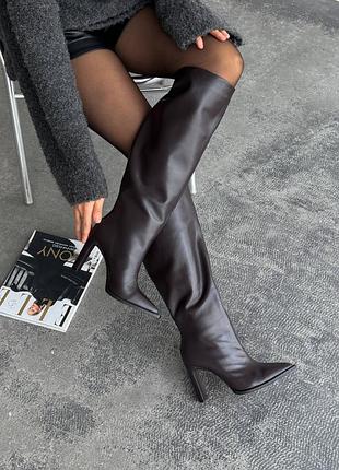 Демисезонные женские сапоги-трубы lirio – натуральная кожа шоколад | украина