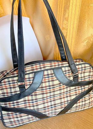 Сумка текстильная под(брезент),клетка, с двумя ручками, на молнии.