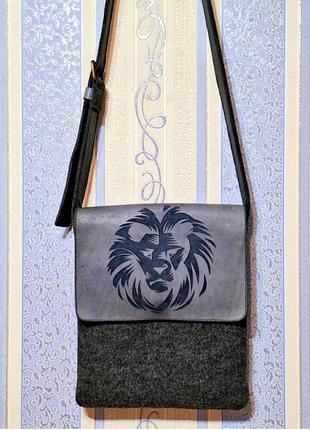 Кожанная сумка-планшет, кожа+войлок