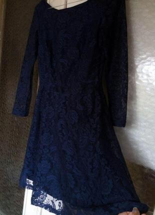 Гипюровое кружевное темно-синее платье xs-s3 фото