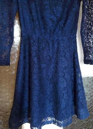 Гипюровое кружевное темно-синее платье xs-s4 фото