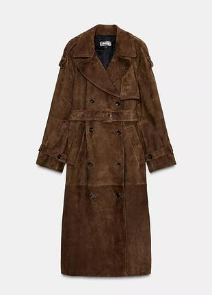 Лімітований замшевий тренч коричневий жіночий zara new 4