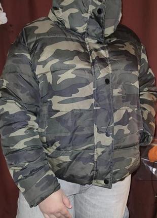 Куртка primark стеганая теплая камуфляж р. m-l