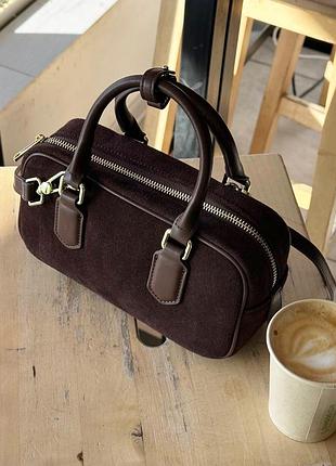 Замшева жіноча коричнева сумка, коричнева сумка